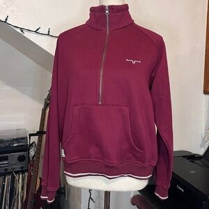 Kimes Ranch Women's Malta Cropped Quarter Zip Burgundy & Grey Sweatshirt